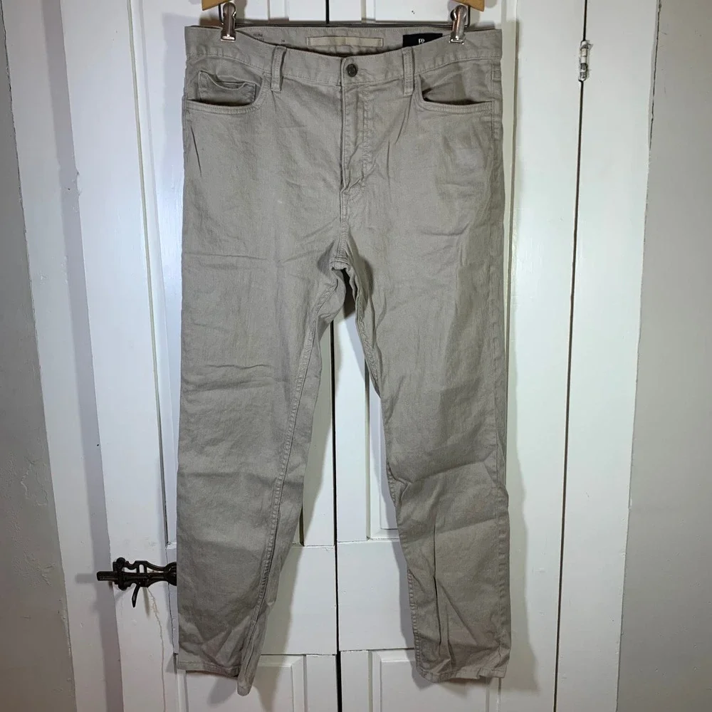 Banana Republic Mens Traveler Slim Linen Cotton Pants‎ Khaki Tan 34x30 (36x28.5)